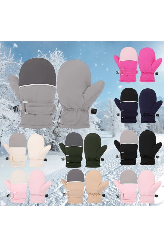 Kids Waterproof Ski Gloves Solid Color Warm Padded Mittens for and Toddlers Black 4-10 Years