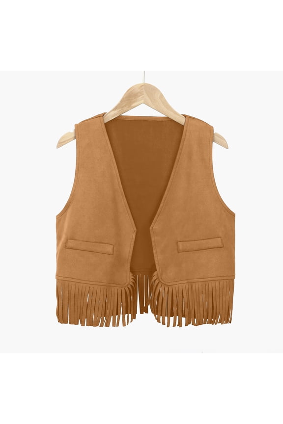 Kids Western Cowboy Suede Vest Unisex Fringed Tassel Sleeveless Jacket Toddler Cowgirl for Party Play
