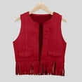 thumbnail image 1 of RTKFRFLM Kids Western Cowboy Vest Unisex Tassel Suede Waistcoat for Party Performance Red 11-12 Years, 1 of 2
