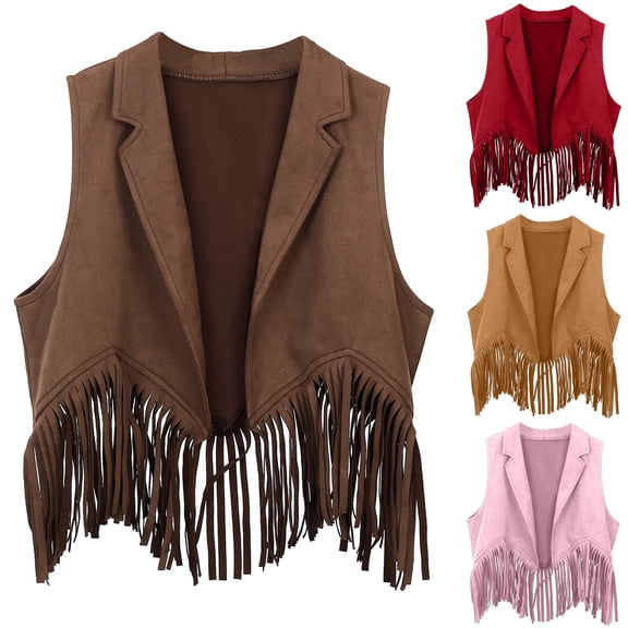 RTKFRFLM Kids Western Fringe Vest , Cowboy Cowgirl Tassel Open Front Waistcoat for Boys and Girls
