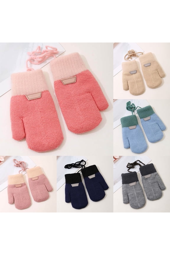 Kids Winter Gloves with Hanging String Lined Thick Warm Mittens for Toddler Boys Girls Cute Cartoon Knitted Gloves Outdoor Daily Wear Grey 3