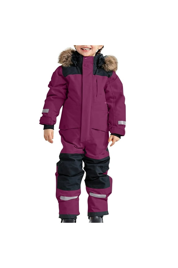 Kids Winter One Piece Ski Suit, Insulated Windproof Snowsuit with Reflective Accents for Outdoor Snow Play