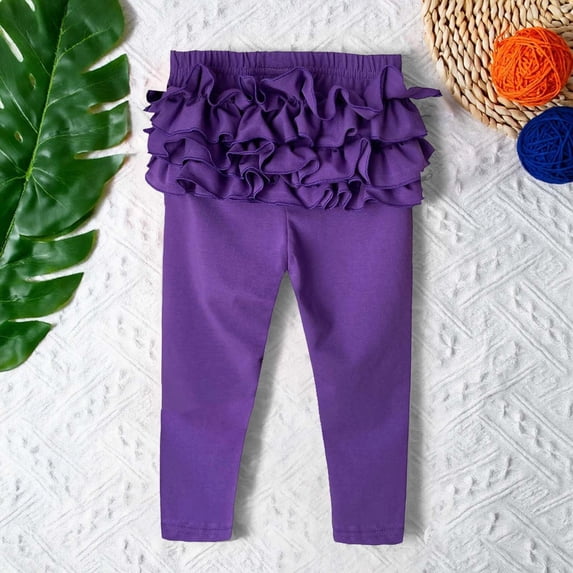 RTKFRFLM Little Girls Ruffle Trim Leggings Solid Color Stretchy Base Layer Pants Red 0-6 Months