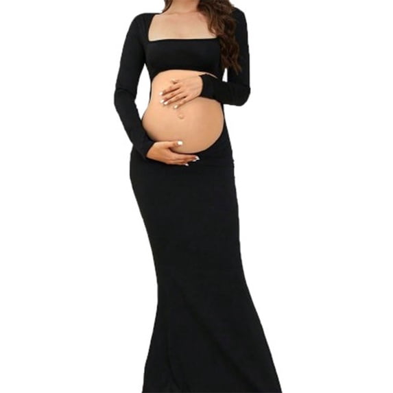 RTKFRFLM Maternity Evening Dress Backless Pregnancy Gown for Photoshoot Black M