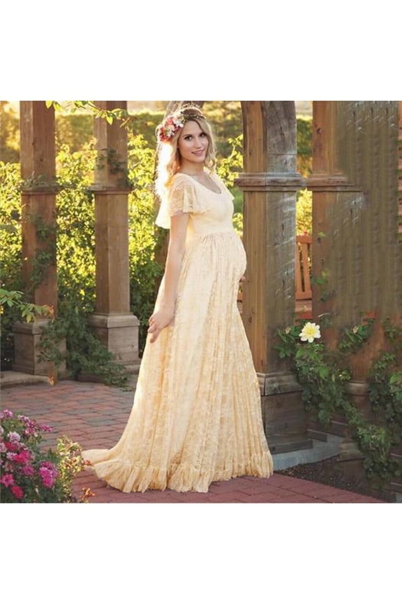 Maternity Flowy Maxi Dress Comfortable Pregnancy Gown for Daily Wear Coffee XXL