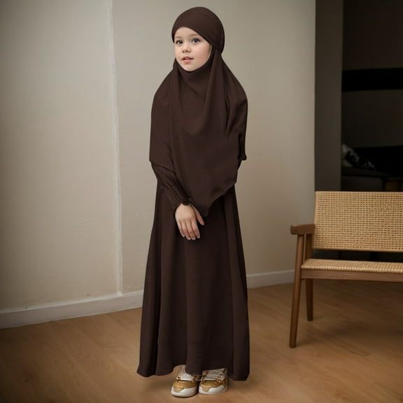 RTKFRFLM Girls Dresses Round Neck Ruffled Kid Solid Color Dress With Pattern Flounce Abaya Maxi Arabic Dresses,Size 11-12 Years