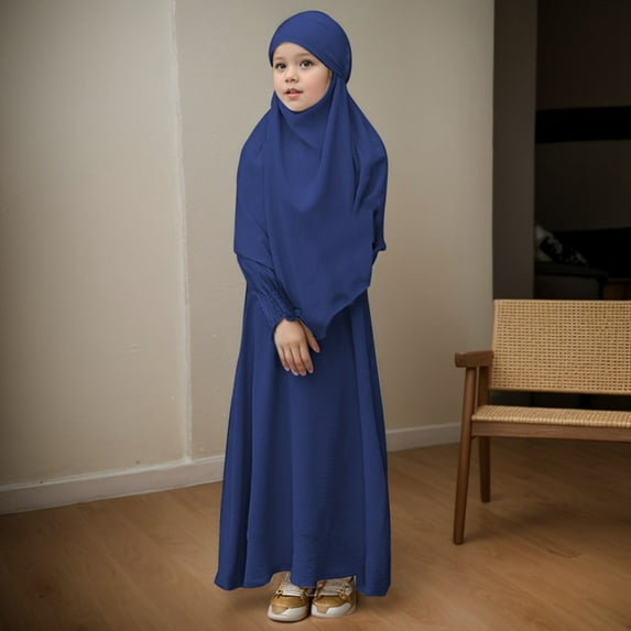 RTKFRFLM Girls Dresses Round Neck Ruffled Kid Solid Color Dress With Pattern Flounce Abaya Maxi Arabic Dresses,Size 7-8 Years