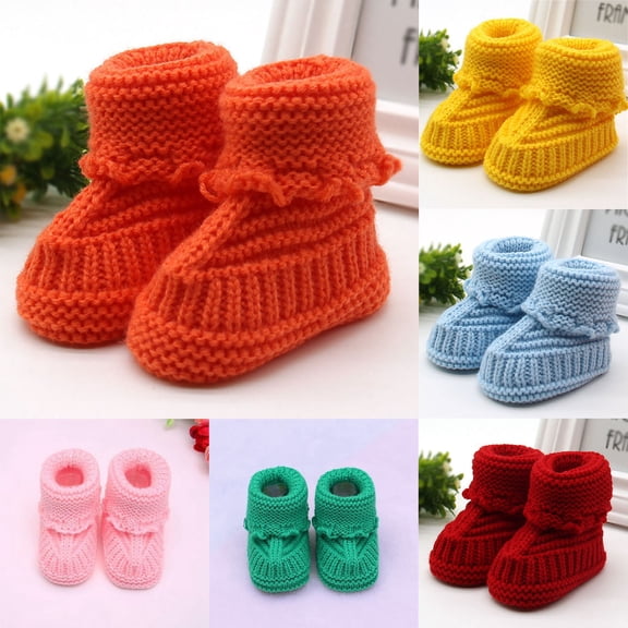 RTKFRFLM Newborn Baby Crochet Shoes Handmade Knitting Lace Buckle Booties Pink 0-6 Months