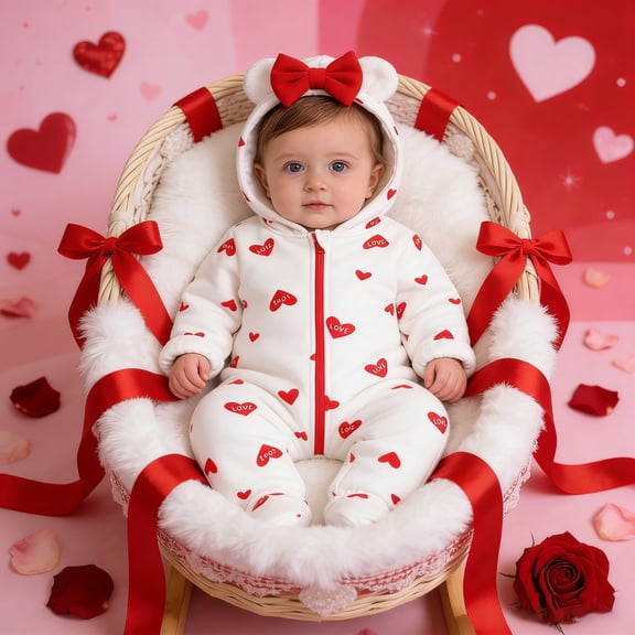 RTKFRFLM Newborn Baby Girl Winter Outfit Hooded Jumpsuit Infant One Piece Romper Baby Warm Snowsuit Clothes Gifts Set