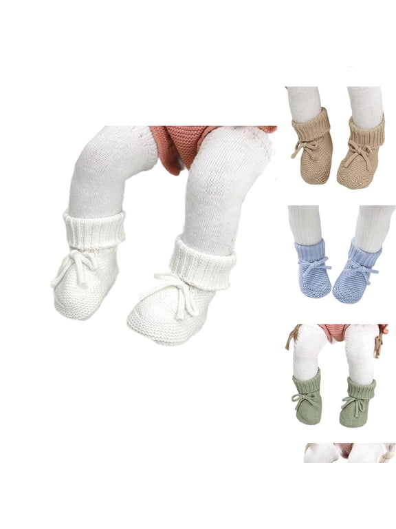 Newborn Knit Bootie Socks Soft Sole Winter Warm First Walker Shoes White 3-6 Months