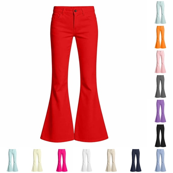 RTKFRFLM School Uniform Flared Pants Versatile Slim Fit Solid Color Casual Bootcut Trousers for Back to School Clothes for Girls