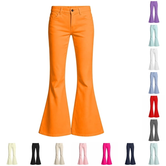 RTKFRFLM School Uniform Flared Pants Versatile Slim Fit Solid Color Casual Bootcut Trousers for Back to School Clothes for Girls