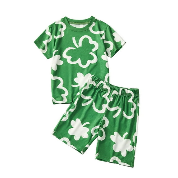 RTKFRFLM St.Patrick Day Prints Toddler Boys 2 Piece Clothes Sets Short Sets Girls Short Sleeve T Shirt Tops Pants Little Boy Summer Clothes
