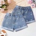 thumbnail image 1 of RTKFRFLM Teen Girls Bowknot Denim Shorts Fashionable Washed Jean Shorts for Youth Light Blue 11-12 Years, 1 of 9