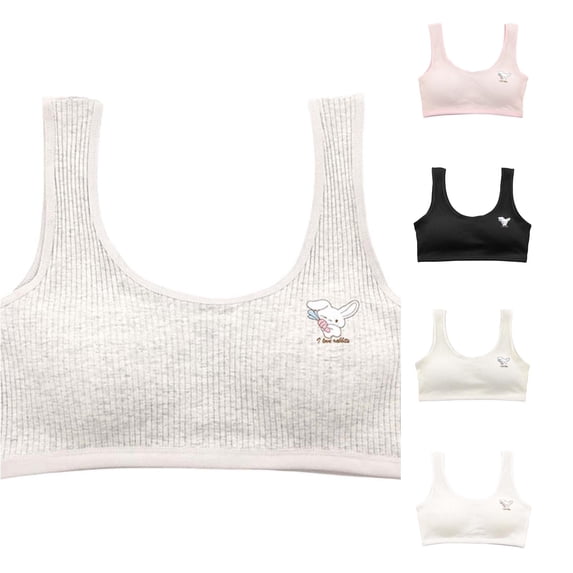 RTKFRFLM Girls Training Bra Ribbed Cotton Seamless Sports Bra Removable Cups First Stage Camisole Crop Top 10-15Y