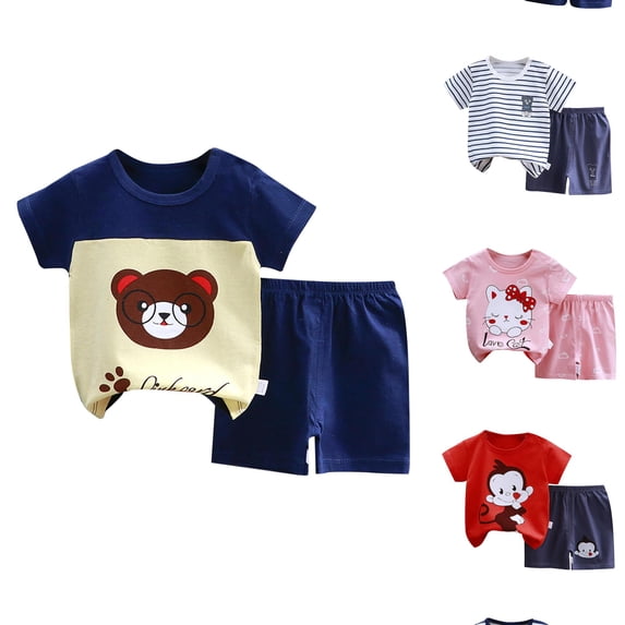 RTKFRFLM Toddler 2-Piece Cotton Set Short Sleeve Graphic Tee and Shorts Outfit Red 12-18 Months