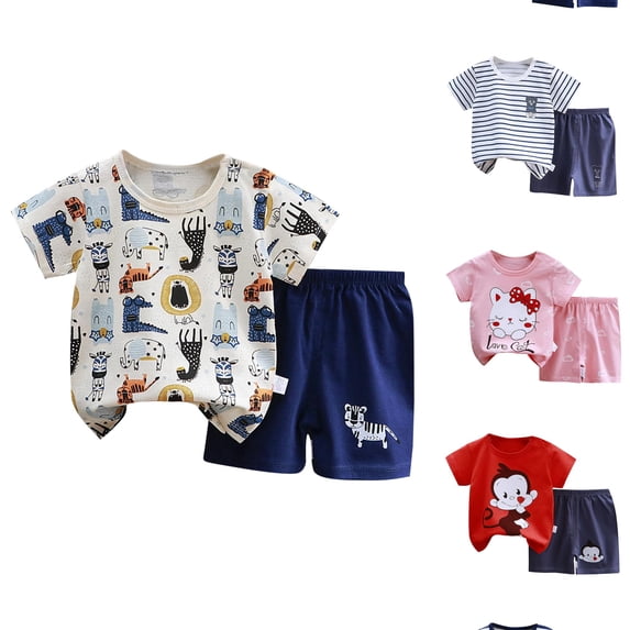 RTKFRFLM Toddler 2-Piece Cotton Set Short Sleeve Graphic Tee and Shorts Outfit Red 12-18 Months