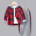 thumbnail image 1 of RTKFRFLM Toddler Boy Clothes Winter Fall Outfits Flannel Plaid Hoodie Sweatshirt White T-Shirt Sweatpants Sets for Boy, 1 of 3