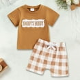 thumbnail image 1 of RTKFRFLM Toddler Boy Summer Shorts Set 2 Piece Baby Summer Clothes Daddys/Mamas Matching Outfit Short Sleeve Embroidery T Shirt Plaid Shorts Set Clothes Set Outfits,Size 9-12 Months, 1 of 3