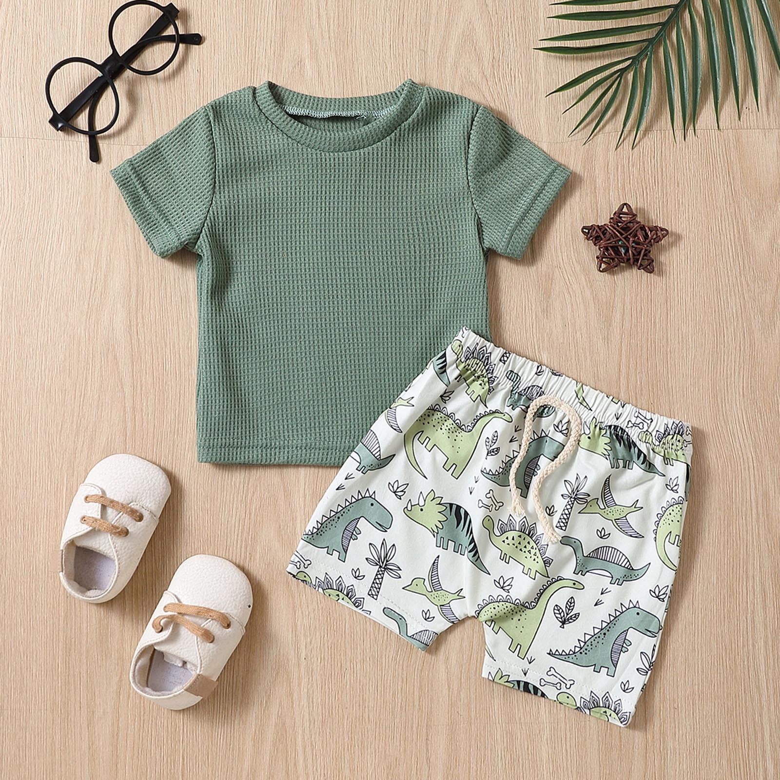 Toddler Boy Dinosaur Outfit Set - Short Sleeve T-Shirt & Shorts Summer Clothes