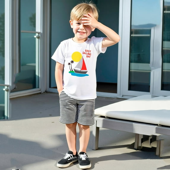 RTKFRFLM Toddler Boy Summer Shorts Set 2 Piece Short Sleeve Cute Prints T Shirt Tops Shorts Kids Clothes Set Outfits,Size 5-6 Years