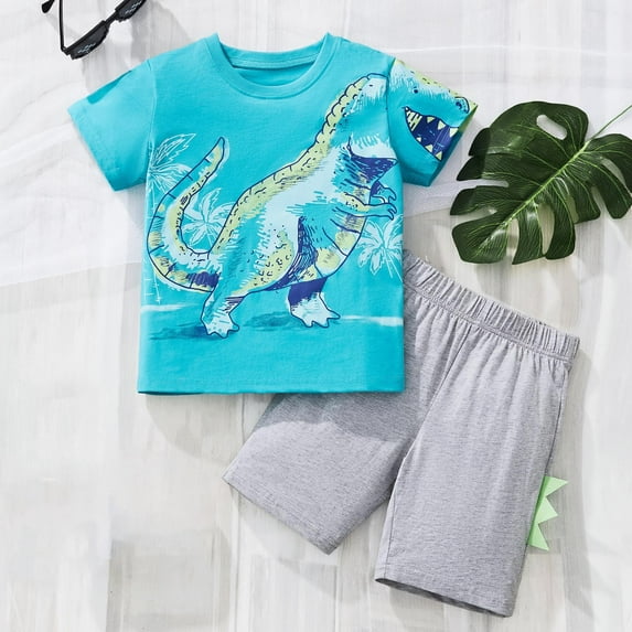 RTKFRFLM Toddler Boy Summer Shorts Set 2 Piece Short Sleeve Dinosaur Prints T Shirt Tops Shorts Kids Clothes Clothes Set Outfits,Size 5-6 Years