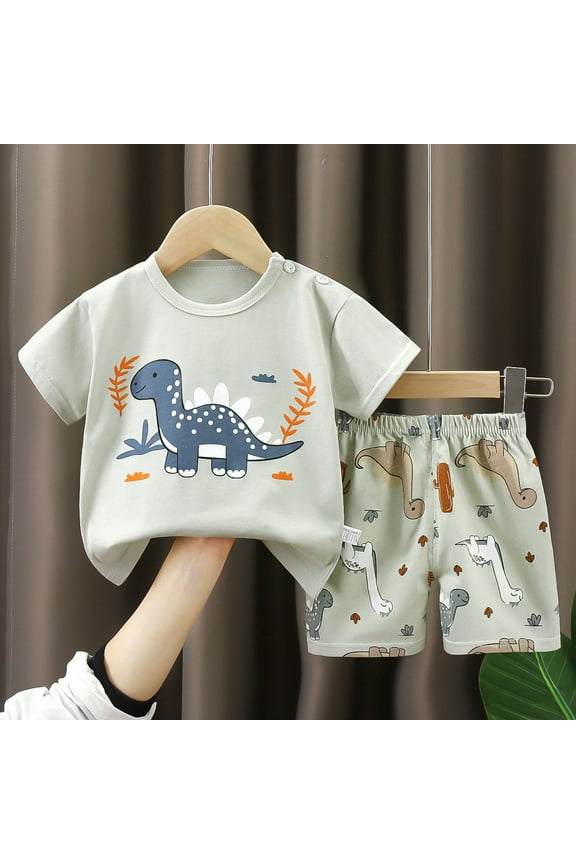 RTKFRFLM Toddler Boy Summer Shorts Set 2 Piece Summer New Cute Cartoon Pattern Short Sleeved T Shirt Casual Shorts Suit Clothes Set Outfits,Size 18-24 Months
