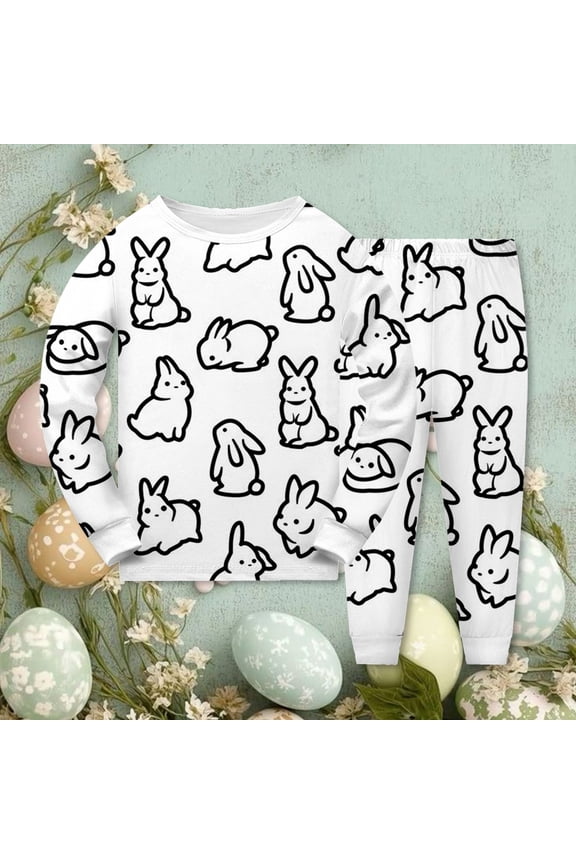 Toddler Boys Easter DIY Color-In Outfit Set, Kids Fun Hand-Painted Sketch Graffiti Long Sleeve Top and Pants 2-Piece Outfit, Creative Holiday Activity Loungewear, Soft Festive Clothing