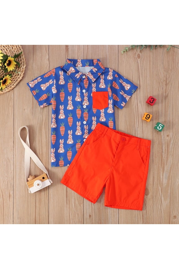 Toddler Boys Easter Gentleman Suit, Baby Short Sleeve Bunny Shirt and Shorts 2-Piece Matching Set, Kids Fashionable Holiday Festive Outfit, Stylish Sunday School Dressy Clothing