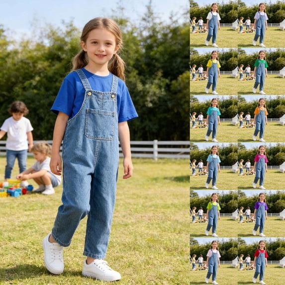 RTKFRFLM Toddler Boys Girls Denim Overalls Set Kids Loose Fit Jean Jumpsuits with Casual Short Sleeve Top Fashion One Piece Romper Soft Breathable Daily Wear Trendy Elegant Clothing Set