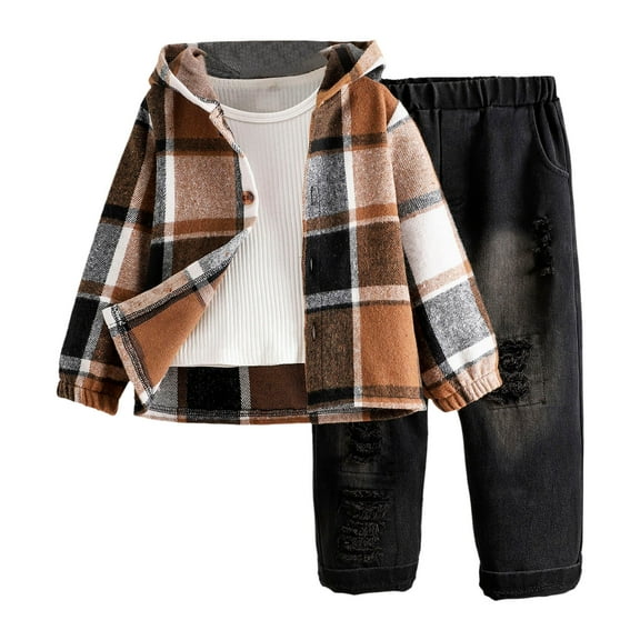 RTKFRFLM Toddler Boys Girls Plaid 2PCS Set-Long Sleeve Hooded Shirt Pants Spring Fall Casual Comfortable Clothes