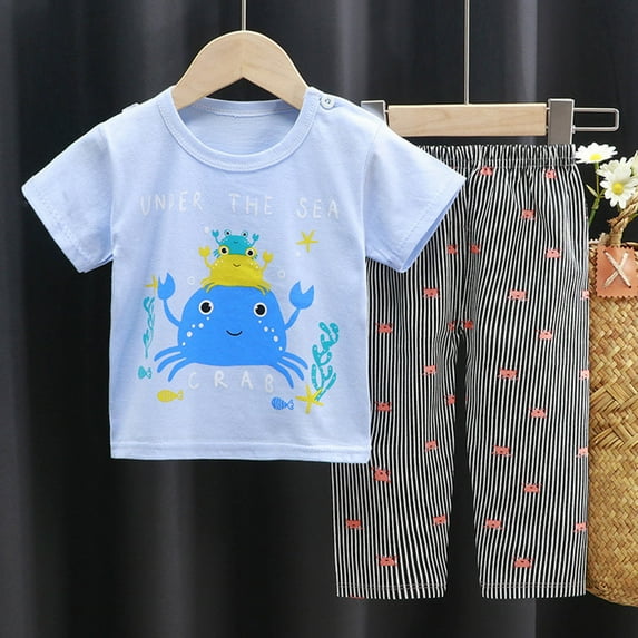 RTKFRFLM Toddler Boys Pajamas 2 Piece Sets Summer Homewear Girls Cartoon Printed Short Sleeve T Shirt Long Pants Suits Clothing Clothing Sets Outfits,Size 4-5 Years
