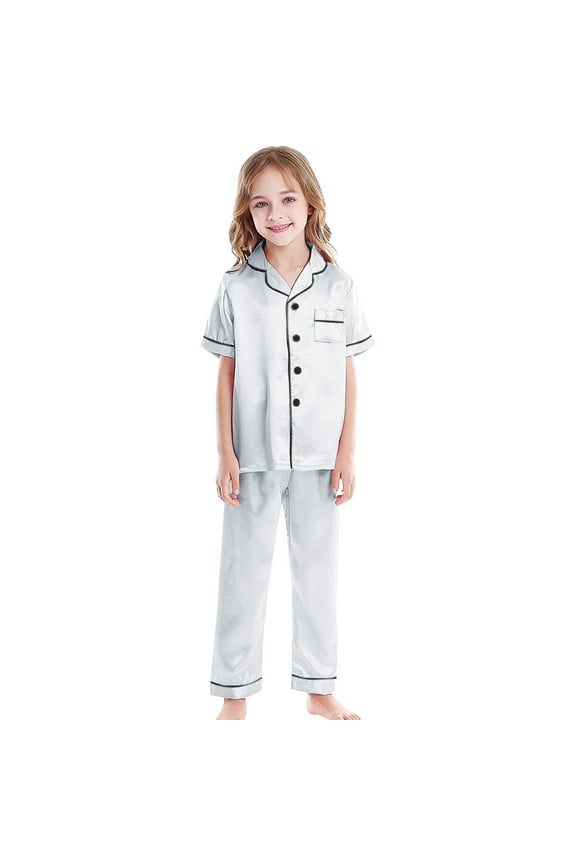 Toddler Boys Pajamas Girls Pjs Sets Baby Set Satin Silk Short Sleeves Sleepwear Button Down Classic Loungewear Pants Kids Sleepwear 2-Piece Pajama Sets