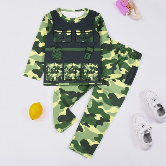 RTKFRFLM Toddler Boys Pajamas Set 2 Piece Camo Dinosaur Print Pajama Long Sleeve Night Glow Loungewear Jumpsuit Sleepwear Nightgown Pjs Loungewear