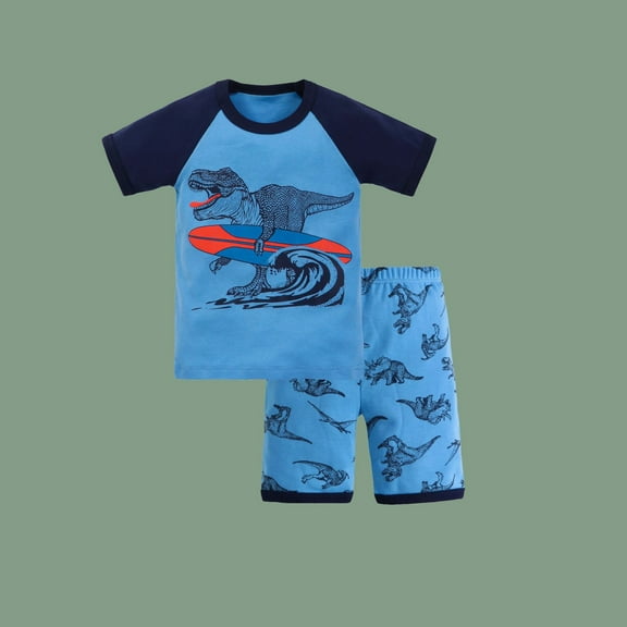 RTKFRFLM Toddler Boys Pajamas Sets 2 Piece Print Dinosaur Shorts Tops Pants Baby Kids Sleepwear Set Short Sleeve Clothing Sets Outfits,Size 6-7 Years