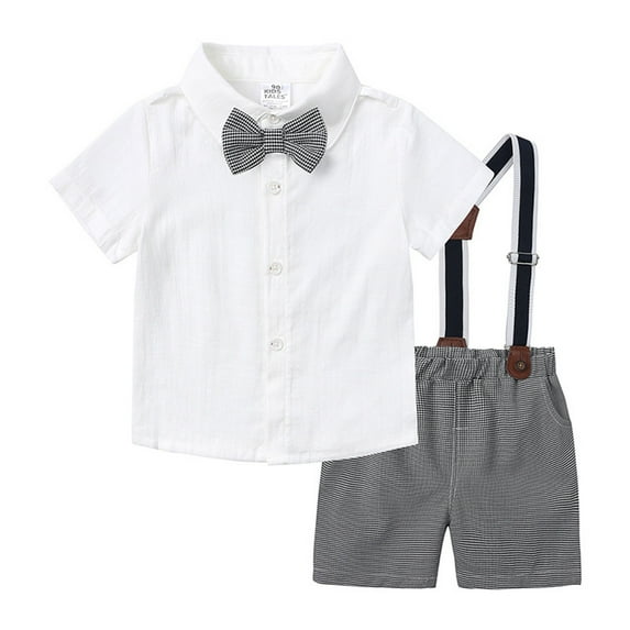 RTKFRFLM Toddler Boys Short Sets 2 Piece Clothing Sets Kids Bowtie Dress Shirt Suspenders Shorts Summer Wedding Party Formal Suits Little Boy Summer Clothes