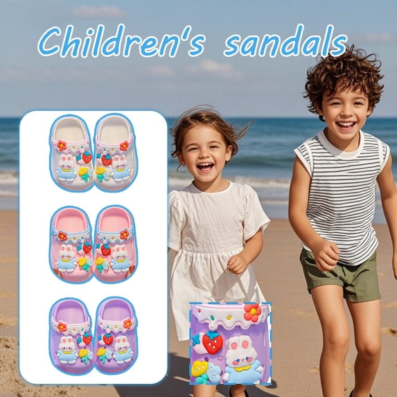 RTKFRFLM Toddler Clogs with Backstrap Cartoon Anti- Two-Way Wear Summer Shoes Purple 22