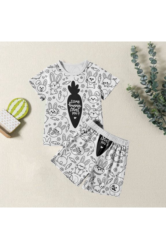 Toddler DIY Easter Color-In Loungewear Set, Kids Short Sleeve Bunny Theme Top and Shorts 2-Piece Outfit, Creative Holiday Activity Clothes, Fun Personalized Spring Loungewear Set