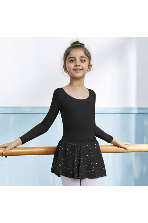 Toddler Girls Ballet Leotard Dress Long Sleeve Tutu Skirted Dance Outfit for Practice and Performance