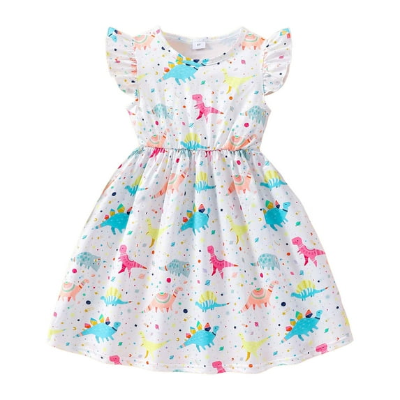 RTKFRFLM Toddler Girls Casual Dresses Fly Sleeve Cartoon Prints Summer Cute Midi Girl Sundress Dresses Flower Girl Dresses,Size 2-3 Years