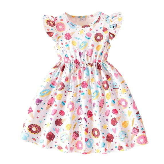 RTKFRFLM Toddler Girls Casual Dresses Fly Sleeve Cartoon Prints Summer Cute Midi Girl Sundress Dresses Flower Girl Dresses,Size 4-5 Years