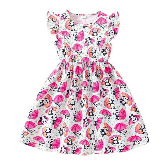 RTKFRFLM Toddler Girls Casual Dresses Fly Sleeve Cartoon Prints Summer Cute Midi Girl Sundress Dresses Flower Girl Dresses,Size 6-7 Years