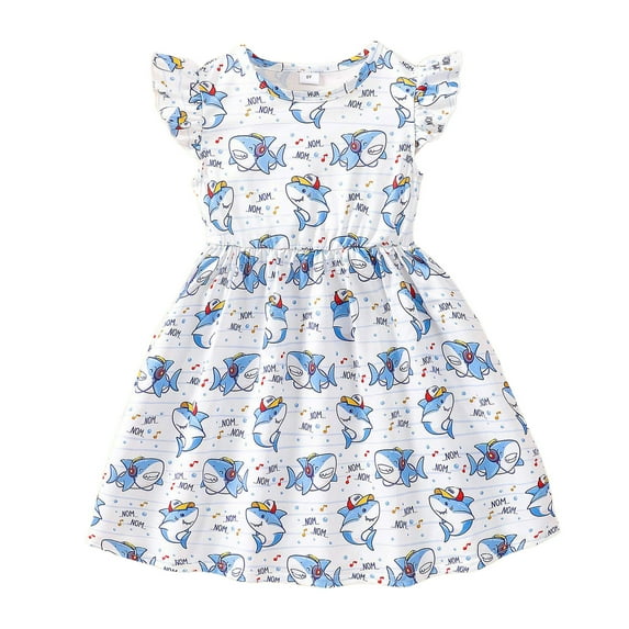RTKFRFLM Toddler Girls Casual Dresses Fly Sleeve Cartoon Prints Summer Cute Midi Girl Sundress Dresses Flower Girl Dresses,Size 6-7 Years