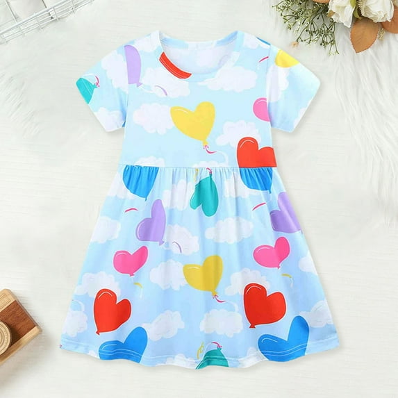 RTKFRFLM Toddler Girls Casual Dresses Summer Embroidered Princess Dress With Short Sleeve Casual Kids Dress Girl Beach Sundress Dresses,Size 2-3 Years