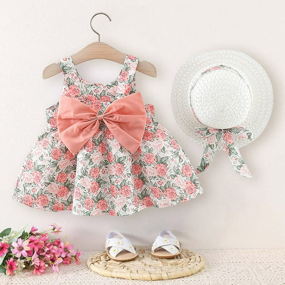 RTKFRFLM Toddler Girls Casual Dresses Summer Sleeveless Princess Dress With Oversized Bow Party Dress For Kids Girl Beach Sundress Dresses,Size 6-12 Months