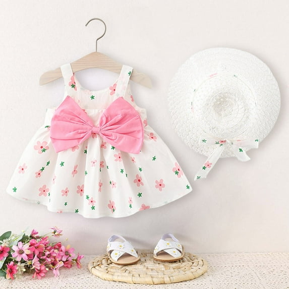 RTKFRFLM Toddler Girls Casual Dresses Summer Solid Color Sleeveless Dress With Bow Print Casual Strap Dress Girl Beach Sundress Dresses,Size 2-3 Years