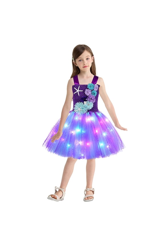 Toddler Girls LED Dress Set Sleeveless Suspender Light Up Dance Dress with Headband