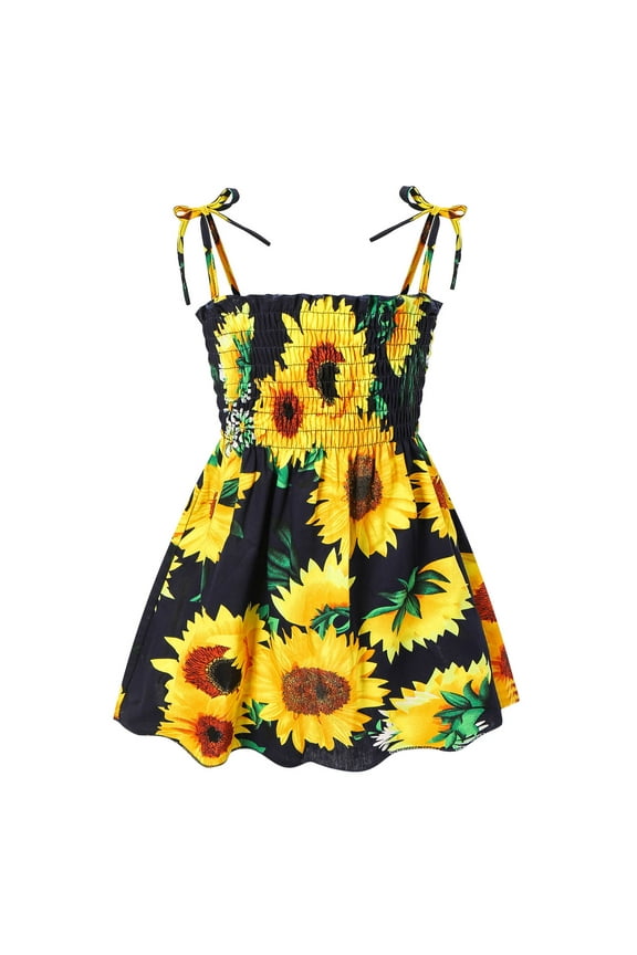 Toddler Girls Sunflower Dress Floral Beach Summer Dress