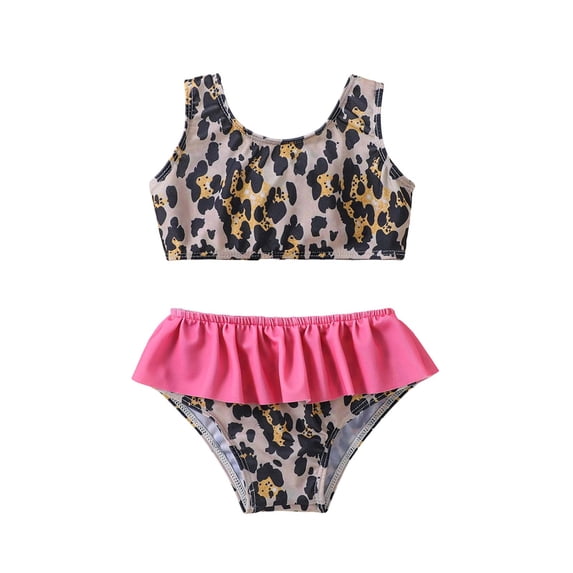 RTKFRFLM Toddler Kids Girls Leopard Print Bikini Set Ruffle Bow Knot Two Piece Swimsuit Summer Beach Bathing Suit, Size 6M-5 Years