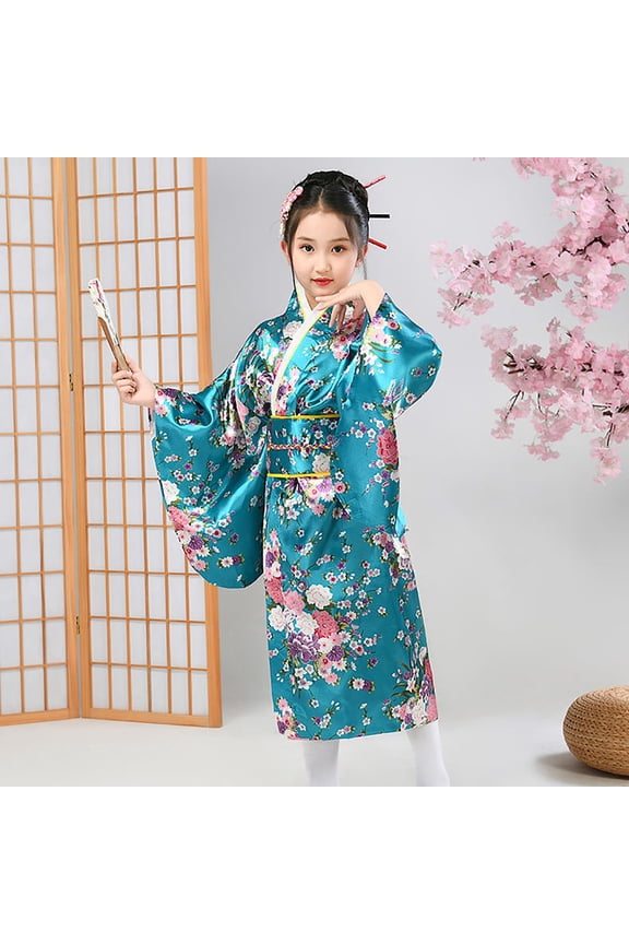 Traditional Japanese Kimono for Girls Floral Yukata Robe Kids Cultural Festival